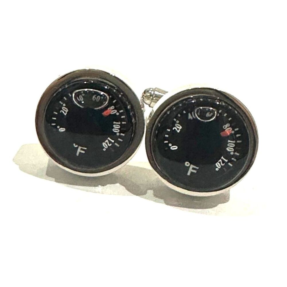 Working Thermometer Cufflinks — Silver & Black | Functional °F Temperature Gauge